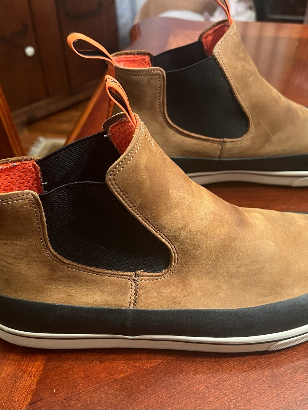 Men's Grundens Tan Chukka Slip-On Boots with Black Elastic Panels
